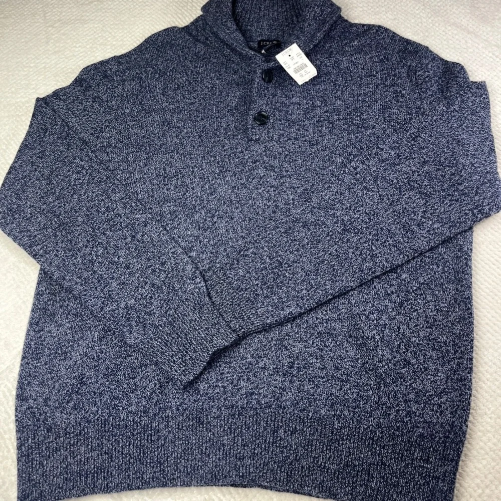 New J. Crew‎ Men's Speckled Blue Shawl Collar Button Sweater Size L